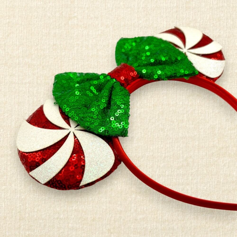 Candy Cane Minnie Ears | Disney-Inspired Christmas Mouse Ears - Picture 3 of 4